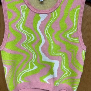 Buttermelon Pink Green Swirl Knit Tank Top